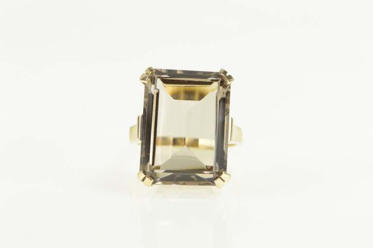10K Yellow Gold Emerald Cut Syn. Smoky Quartz Cocktail Ring