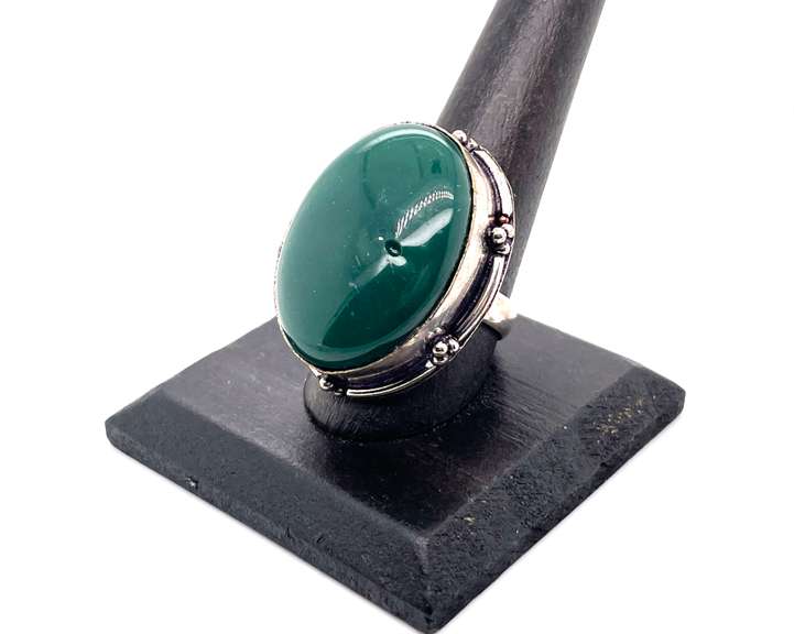Statement Oval Green Agate Tibetan Silver Energy Ring