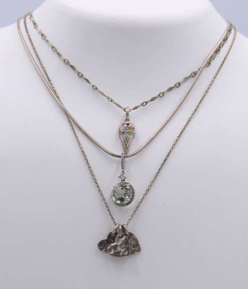 Group Lot of 3 Vintage 925 Sterling Silver Necklaces