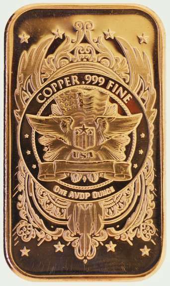 Front Walking Liberty of 1 oz .999 fine Copper Bars