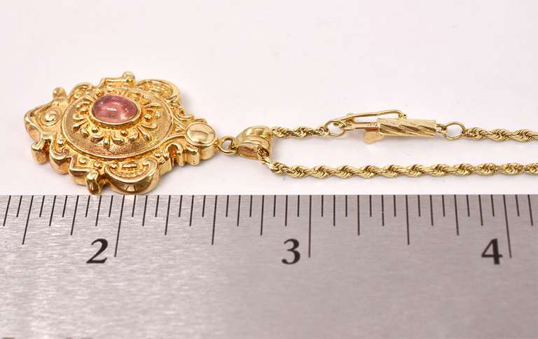 Tasteful Pink Tourmaline Pendant Necklace in 14K Yellow Gold