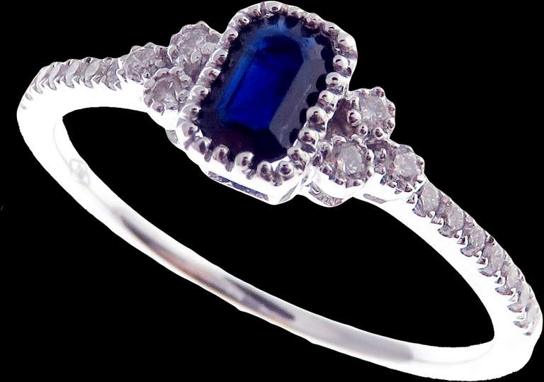 Regal Sole Sapphire 18k White Gold Ring with Studded Diamonds