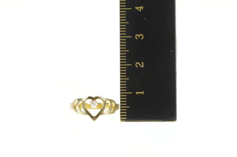 14K Yellow Gold Diamond Inset Heart Love Symbol Band Ring