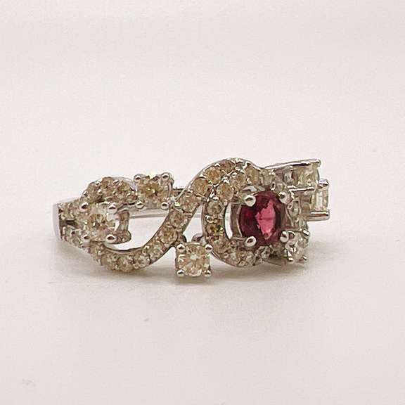 14kt White Gold, Pink Tourmaline, & Diamond Ring
