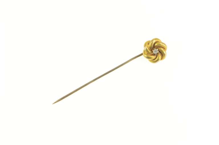 14K Yellow Gold Victorian Diamond Twist Knot Ornate Stick Pin