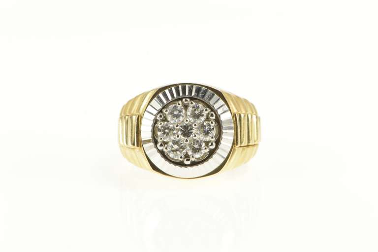 14K Yellow Gold 1.00 Ctw Diamond Retro Men's Watch Cluster Ring
