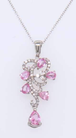 Fabulous White Gold Pink Sapphire and Diamond Pendant on Chain