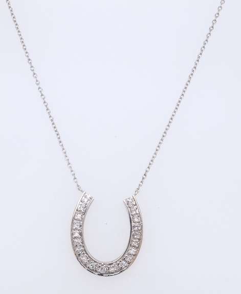 Sparkling White Gold Diamond Horseshoe Pendant on Chain