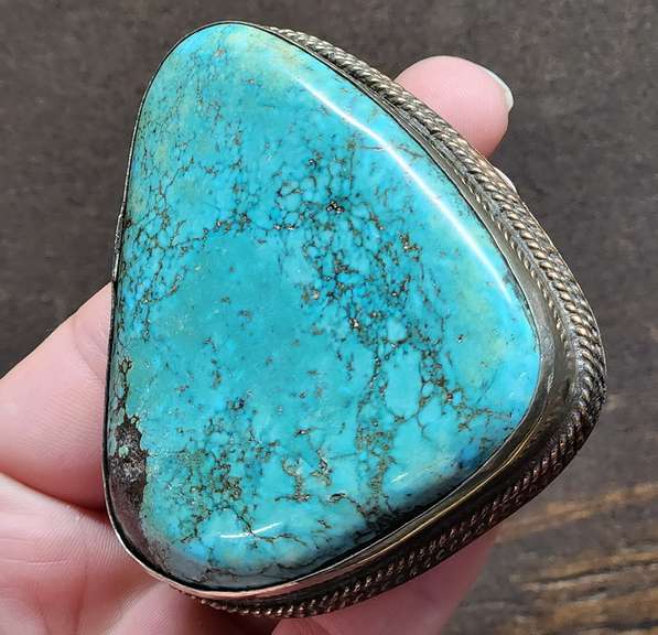 Huge! 385ct well marbled light blue and green Turquoise buckel