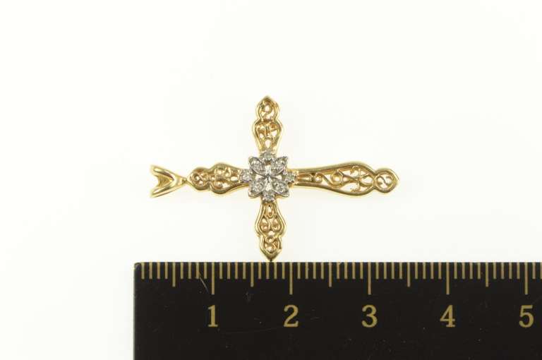 14K Yellow Gold Diamond Ornate Filigree Cross Christian Faith Pendant