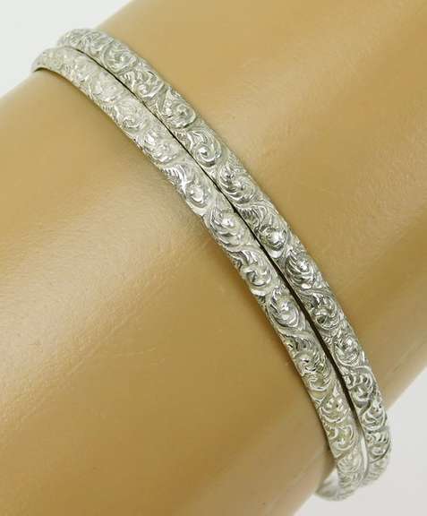 2 Vintage Sterling Repousse Bangle Bracelets