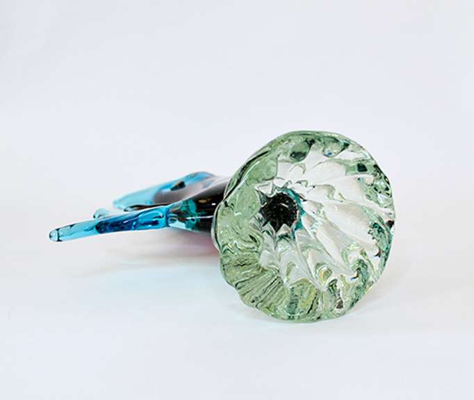 Vintage Mid Century Murano Heavy Blown Glass Fish Vase in Tones of Aqua Blue and Redish Brown, With Clear Base