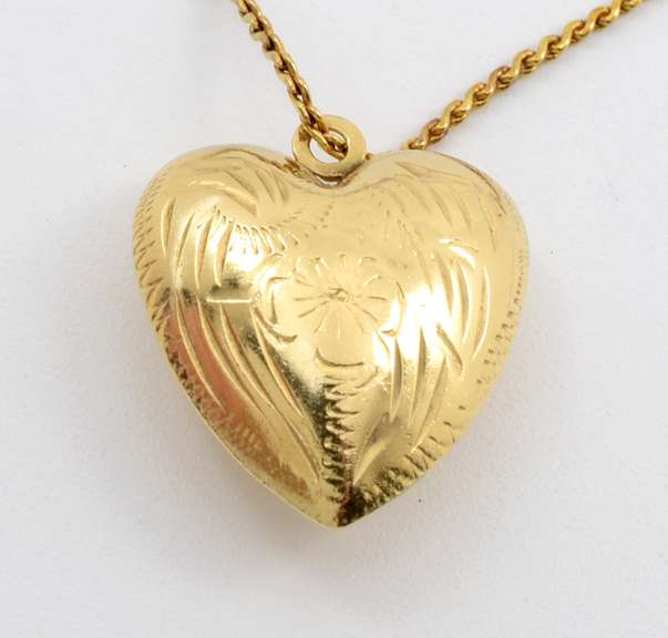 Etched Puffed Heart on Necklace