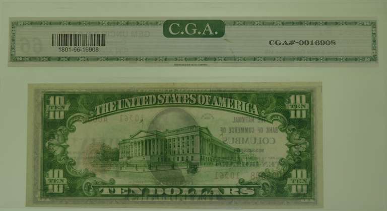 1929 Columbus, MS $10 National. CGA-66
