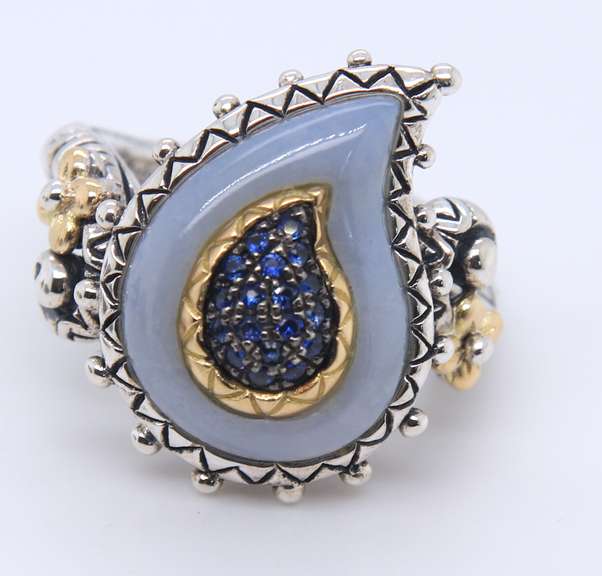 Bixby 2 Tone Sterling Silver Blue Sapphire Earrings and Ring Set