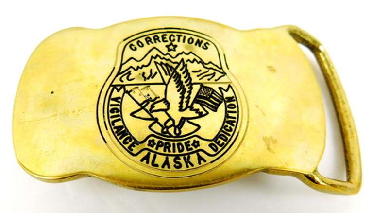 Vintage Alaska Corrections Solid Brass Belt Buckle
