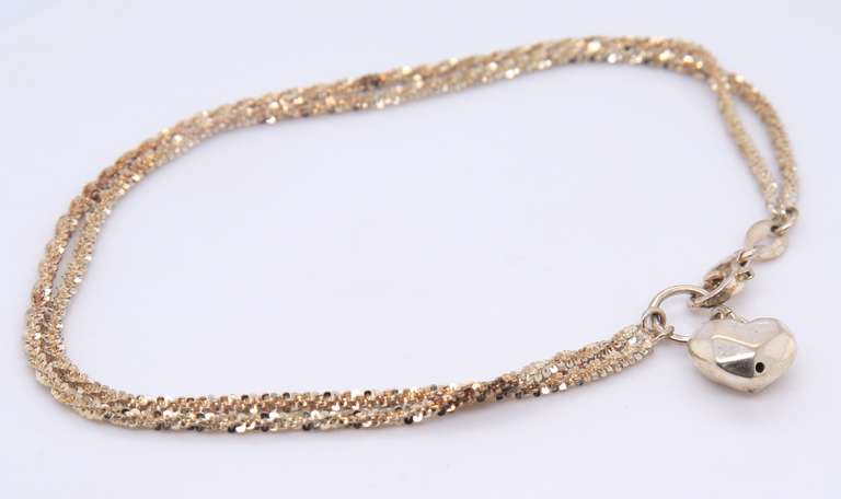 Vintage Sterling Silver Anklet w Heart Charm