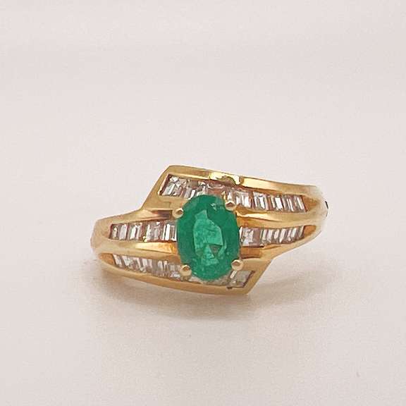 18kt Yellow Gold, Emerald, & Diamond Cocktail Ring