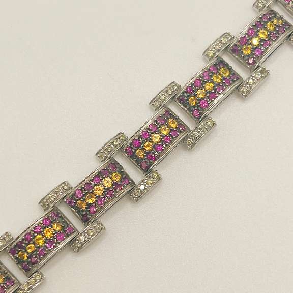 18kt White Gold, Ruby, Sapphire, & Diamond Bracelet