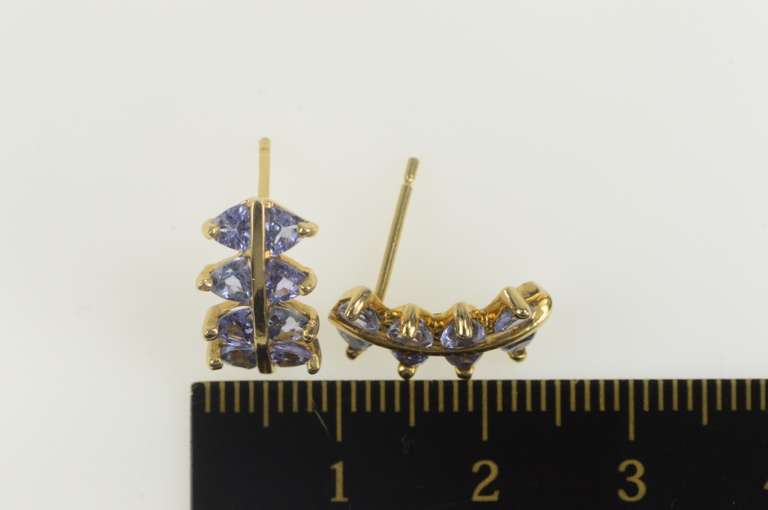 14K Yellow Gold Trillion Tanzanite Inset Semi Hoop Bar Earrings