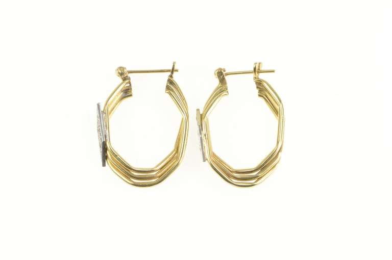 14K Yellow Gold 0.25 Ctw Diamond Squared Cluster Twist Hoop Earrings