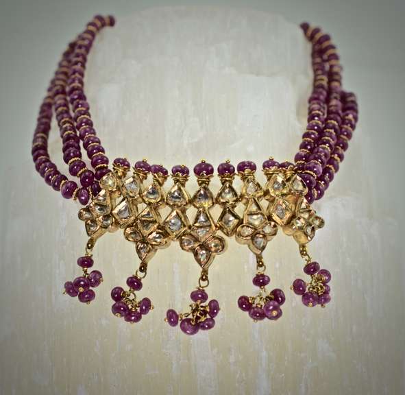 Exquisite Ruby, Diamond, and 21K Gold Indian Necklace