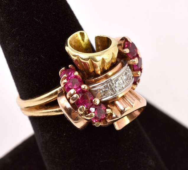 Lovely Ruby and Diamond Ring in 14K Two-Tone Gold