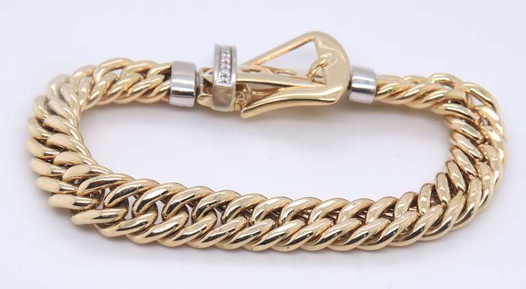 Incredible Two Tone Diamond Buckle Curb Link Bracelet