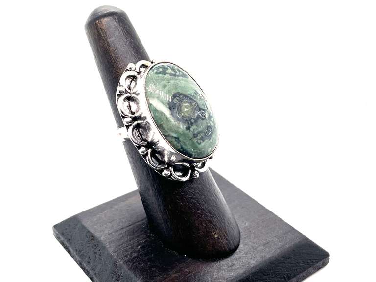 Oval Statement Kambaba Jasper in Tibetan Silver Energy Design Ring