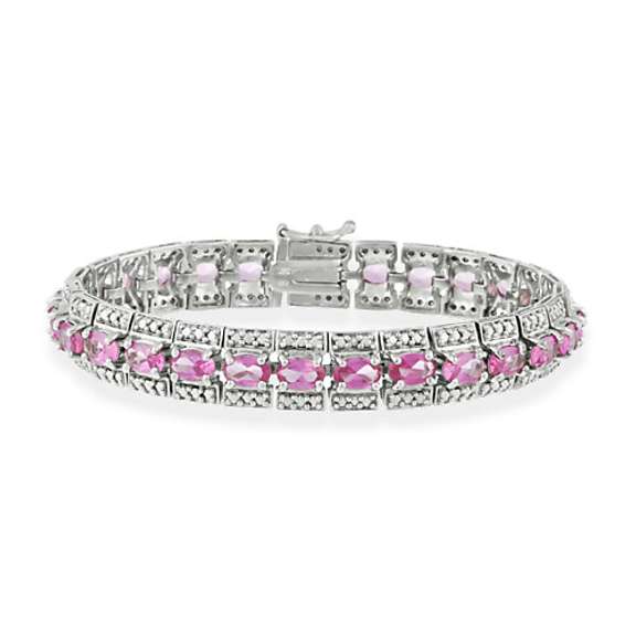 Vintage-look Sterling Silver lab-created Pink Sapphire bracelet with genuine Diamond accents