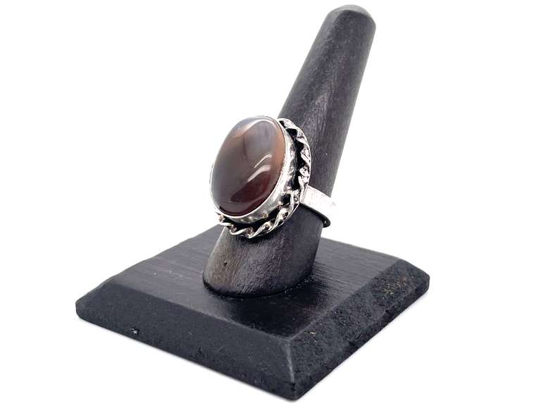 Oval Agate Tibetan Silver Ornate Ring