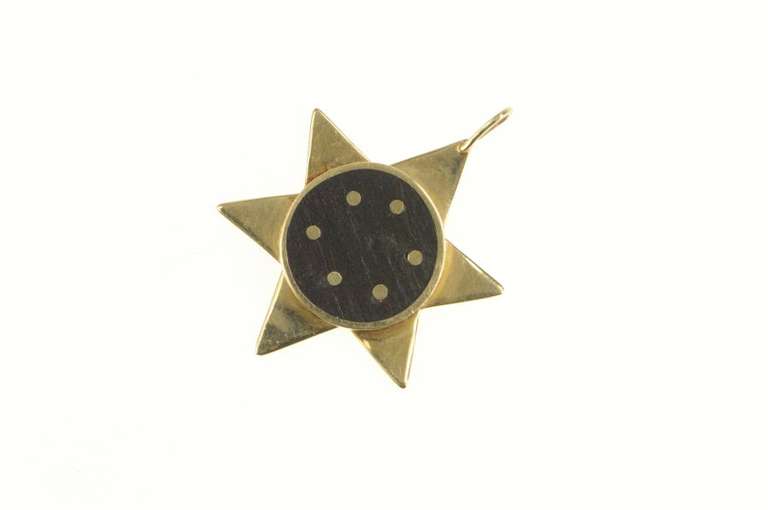 14K Yellow Gold Star of David Jewish Faith Symbol Wood Pendant