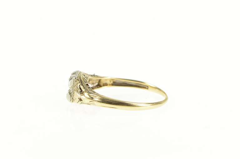 14K Yellow Gold Art Deco Filigree 4.5mm Engagement Setting Ring