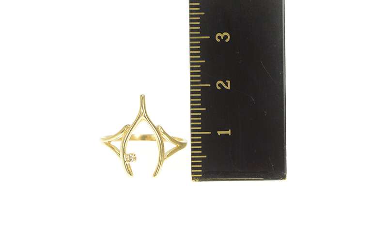 14K Yellow Gold Diamond Accent Wish Bone Lucky Good Luck Ring