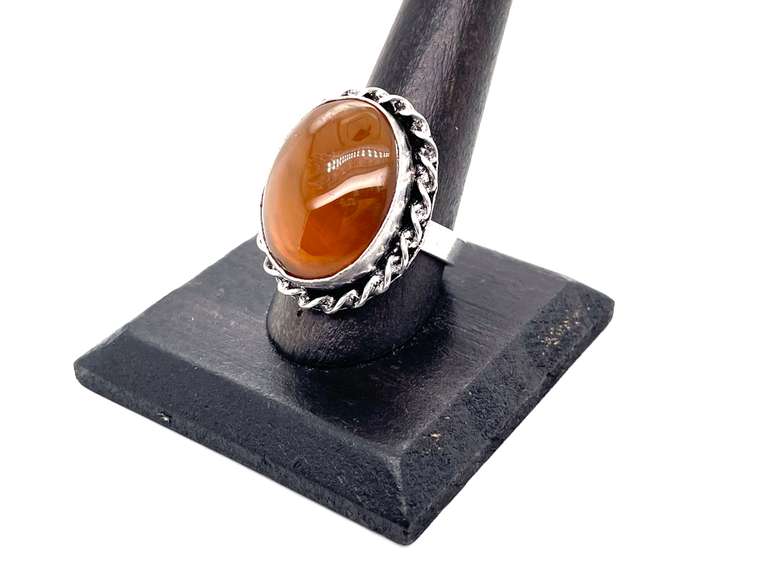 Large Carnelian Gemstone Ring in Tibetan Silver Rope Design