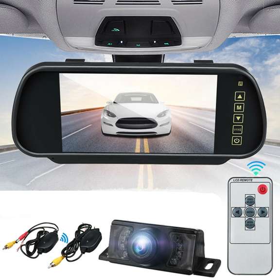 Wireless 7 Inch LCD Mirror Monitor Car Rear View