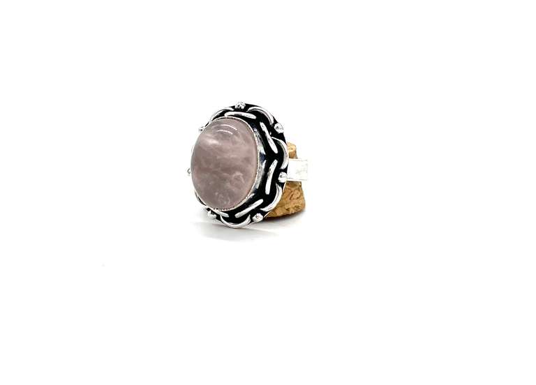 Cabochon Rose Quartz in Tibetan Silver Energy Ring