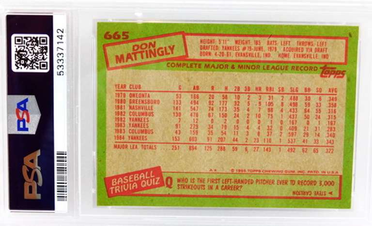 1985 Don Mattingly  Graded MT 8 Baseball Card