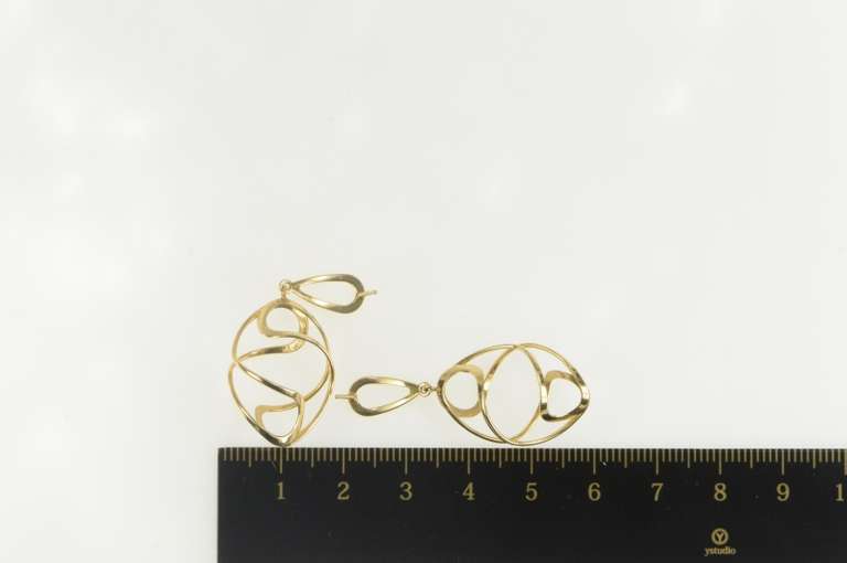 14K Yellow Gold Spiral Twist Oval Geometric Dangle Earrings
