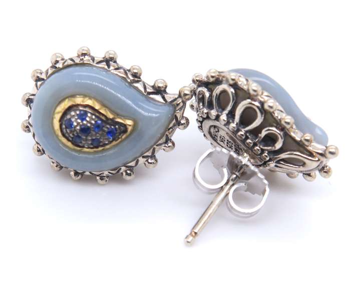 Bixby 2 Tone Sterling Silver Blue Sapphire Earrings and Ring Set