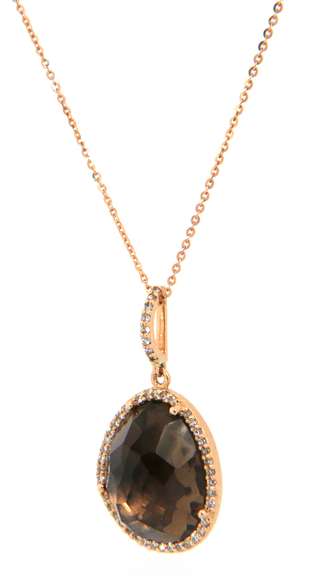 Attractive Smokey Topaz and Diamond Frame Pendant on Chain Necklace