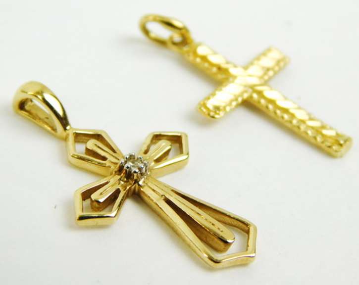 2 14K Yellow Gold Cross Pendants