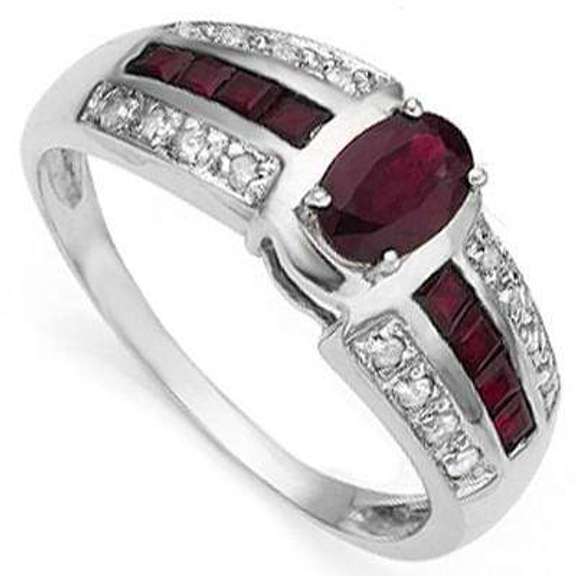 GORGEOUS 0.50 CT GENUINE RUBY & 8 PCS GENUINE RUBY 10K SOLID WHITE GOLD RING