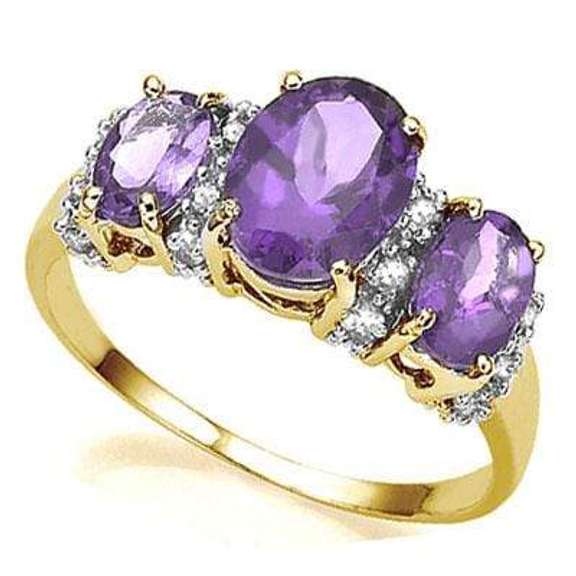 PERFECT 2.11 CARAT TW (19 PCS) AMETHYST & AMETHYST 10K SOLID YELLOW GOLD RING