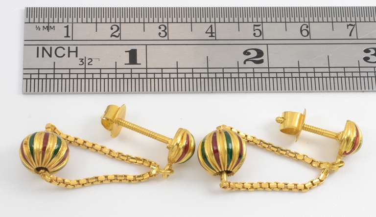 Unusual 21k Dangle Earrings with Enamel