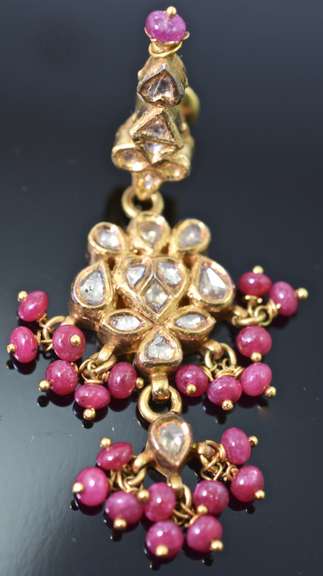 Valuable 21K Gold, Ruby, and Diamond Indian Earrings