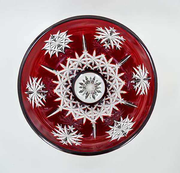 Gorgeous Heavy Cranberry Red Cut to Clear 24 Pbo Crystal Bowl With Snowflakes Pattern