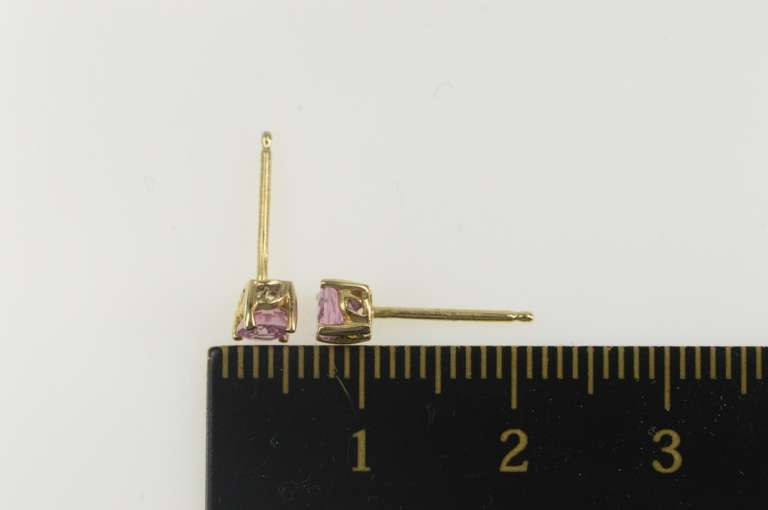 14K Yellow Gold Oval Pink Topaz Solitaire Simple Stud Earrings