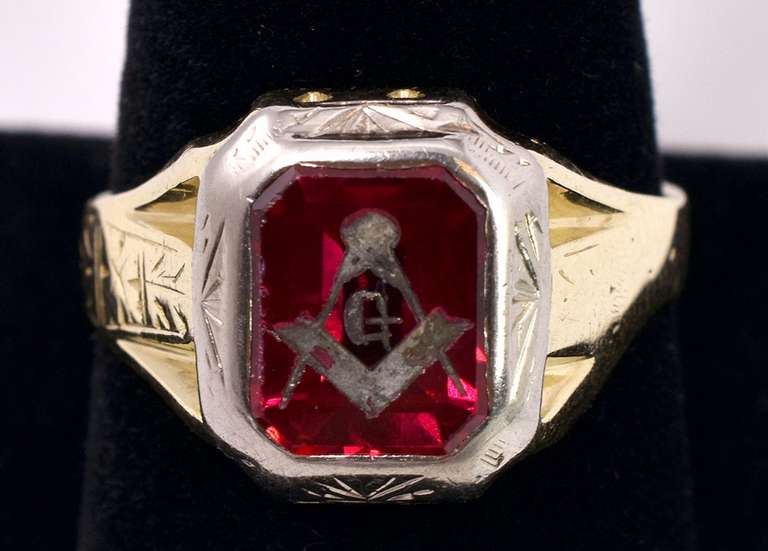 Marvelous Masonic Ruby Ring in Yellow Gold