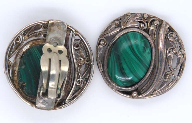 Vintage Sterling Silver Malachite Earrings